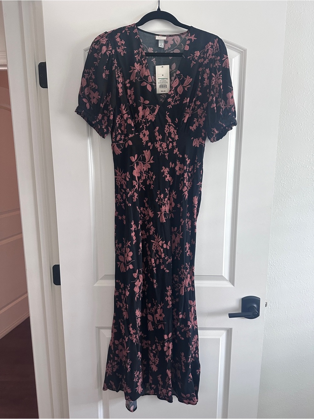 a new day Black Maxi Dress with Dusty Rose Floral Pattern
